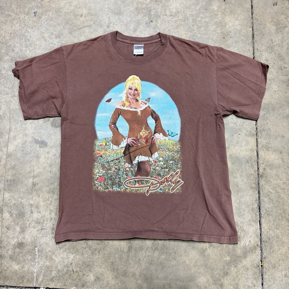 Vintage Dolly Parton Shirt Brown 90s Dollywood Country Music T-Shirt Mens L